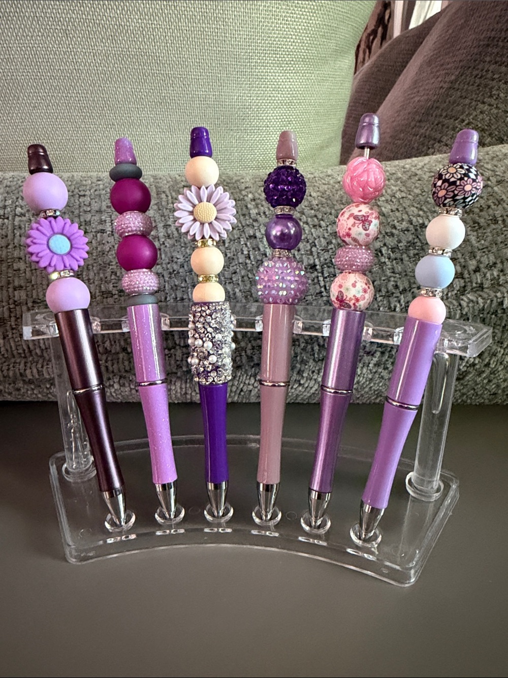 NWOT Set of 6 Decorative Beaded Purple Pens